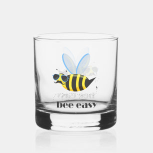 Bee character with moustache sunglasses Bee Easy Whiskey Glass
