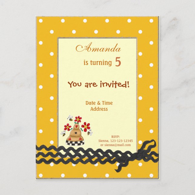 Bee Children's Birthday Invitation Postcard (Front)