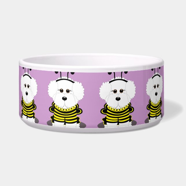 Bee*chon Bichon Frise Bumble Bee Dog Bowl (Front)