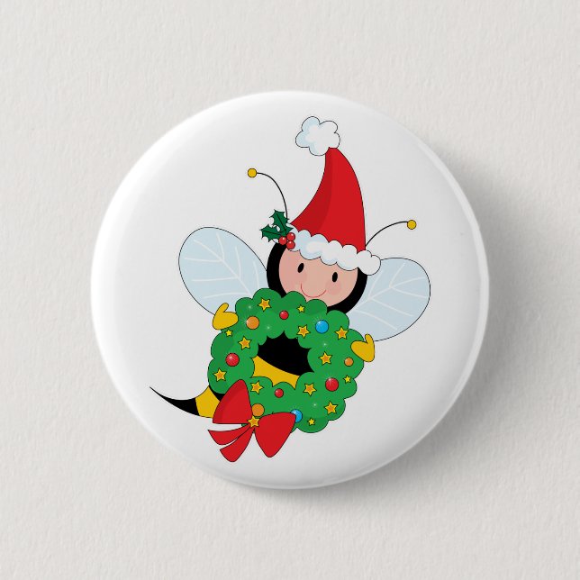 Bee Christmas 6 Cm Round Badge (Front)