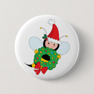 Bee Christmas 6 Cm Round Badge