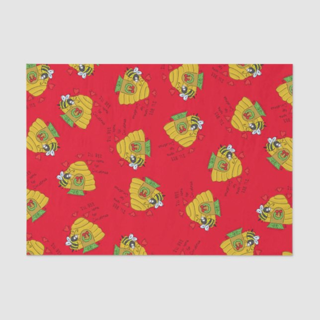 Bee Christmas Cartoon Tissue Paper (Front)
