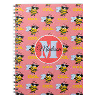 Bee Cool Funny Bee Pattern Personalised Notebook
