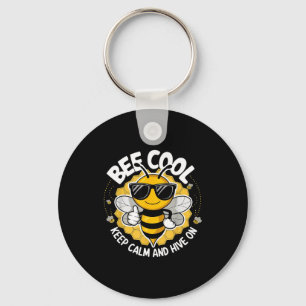 Bee cool keep calm and hive on funny bee lover key ring