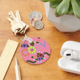 Bee Cosy Cute Floral Bee Pun Cottagecore Spring Key Ring