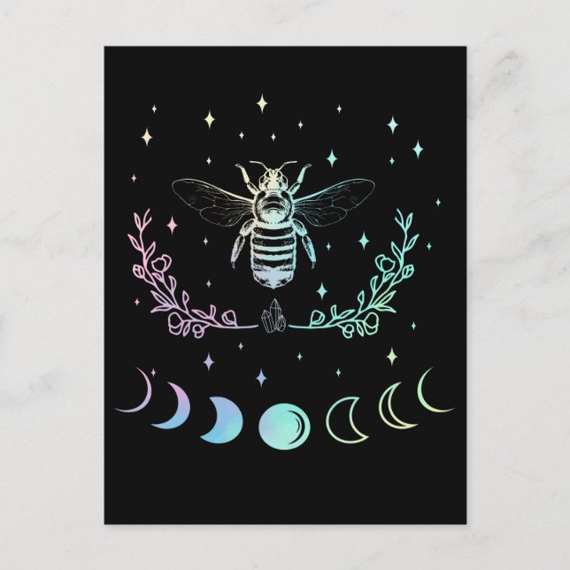 Bee Crescent Moon Wicca Pastel Goth Insect Witchy Postcard (Front)