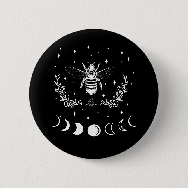 Bee Crescent Moon Witchcraft Wicca Goth Insect 6 Cm Round Badge (Front)