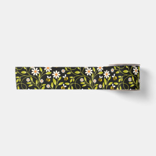 Bee & Daisy Floral Black Botanical Satin Ribbon