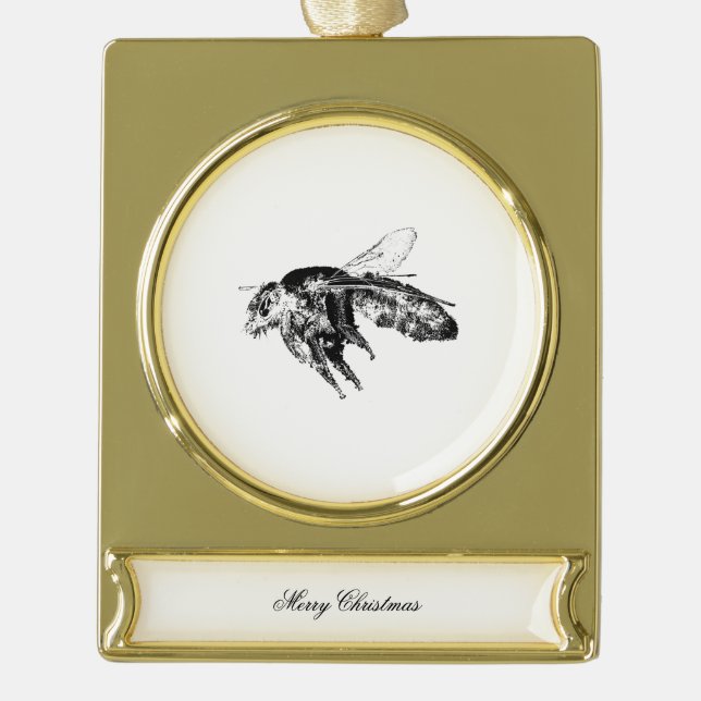 Bee - Dark Mysterious Insect Gold Plated Banner Ornament (Front)