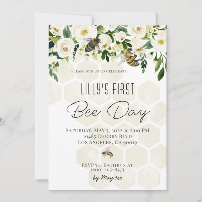 Bee Day Birthday Invitation (Front)
