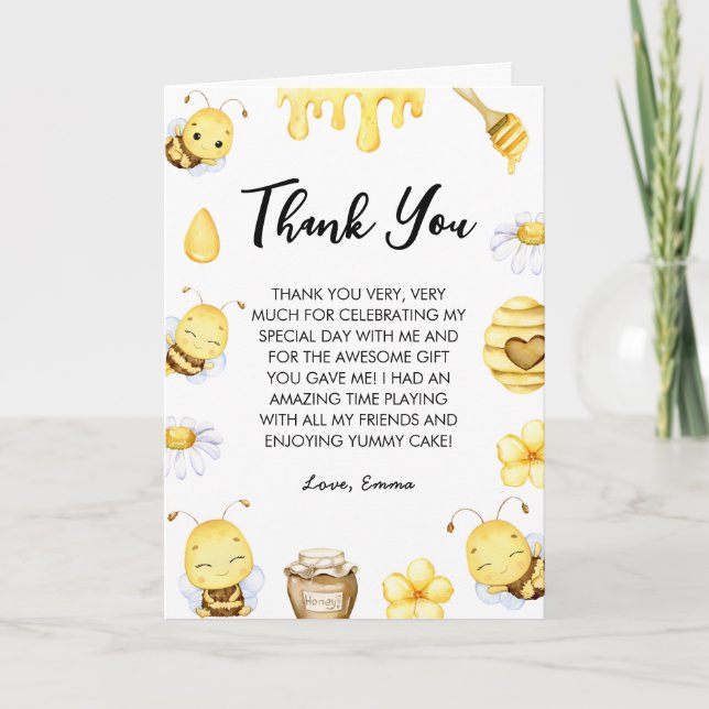 Bee Day Birthday  Thank You Card (Front)