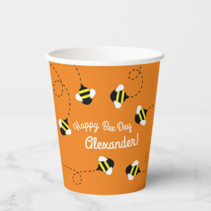 Bee Day Cute Kid's Birthday Round Paper Coaster Cups