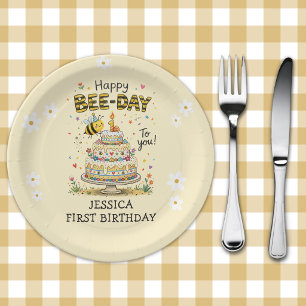 Bee Day First Birthday Cute Bee Birthday Paper Plate