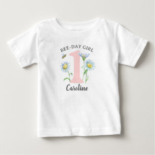 Bee-Day Girl Shirt with Pink and Daisies