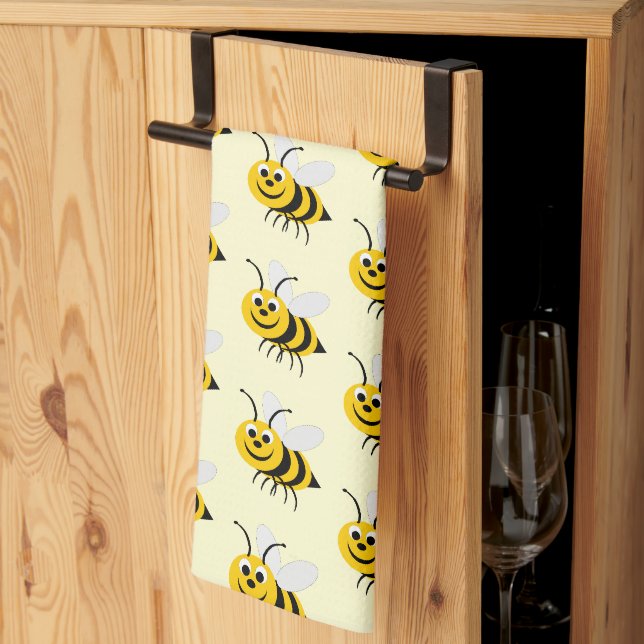 Bee Design Any Colour Background Tea Towel (Thirds Fold)