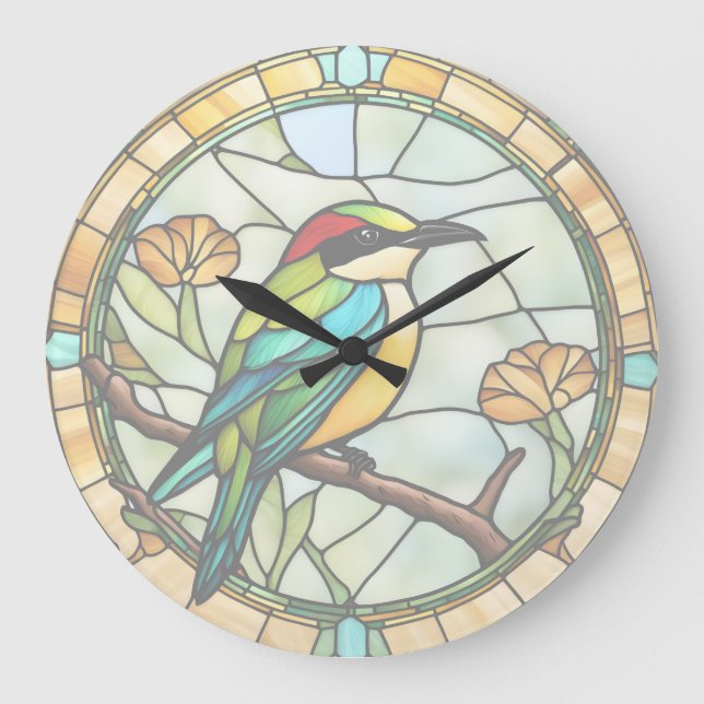 Bee eater Bird Faux Stained Glass Colourful Bird Large Clock (Front)