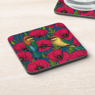 Bee eaters and poppies coaster