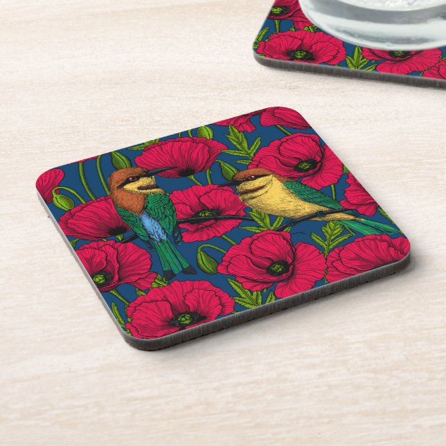 Bee eaters and poppies coaster (Left Side)