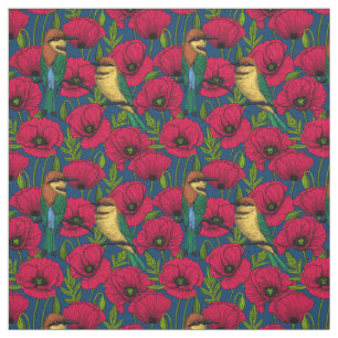 Bee eaters and poppies fabric