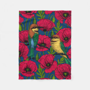 Bee eaters and poppies fleece blanket