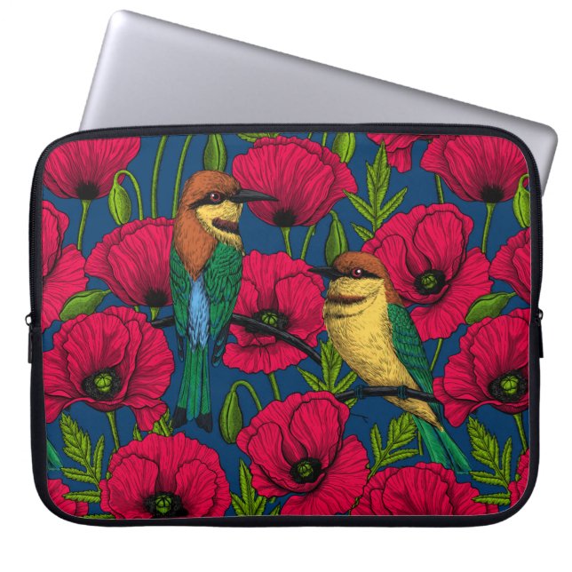 Bee eaters and poppies laptop sleeve (Front)