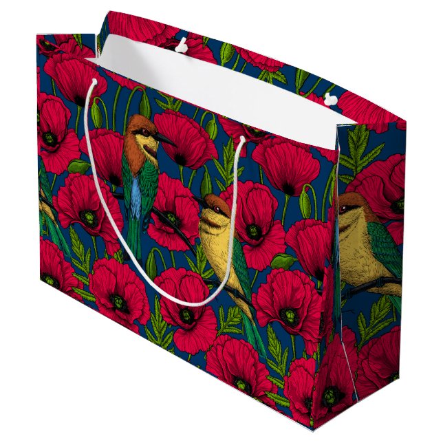 Bee eaters and poppies large gift bag (Back Angled)