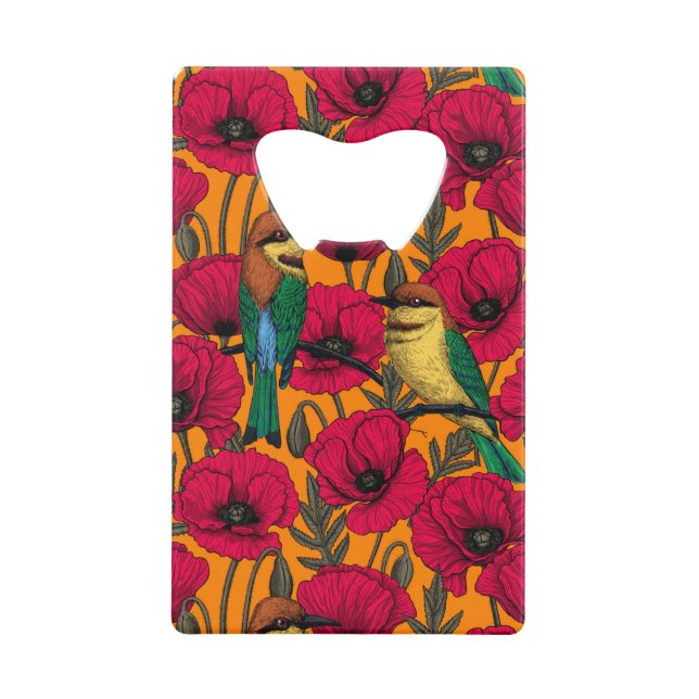 Bee eaters and poppies on orange (Front)