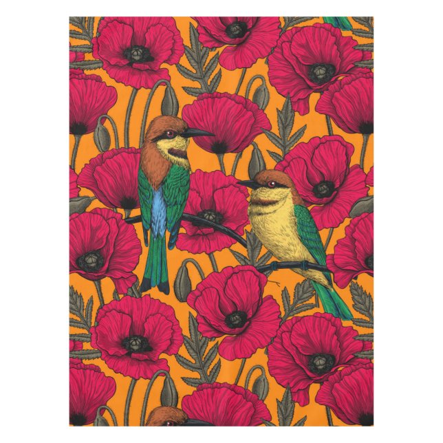 Bee eaters and poppies on orange tablecloth (Front)