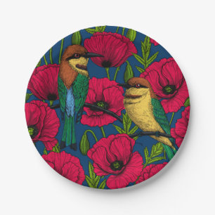 Bee eaters and poppies paper plate