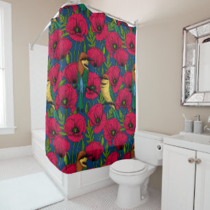 Bee eaters and poppies shower curtain