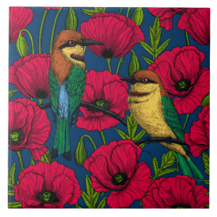 Bee eaters and poppies tile