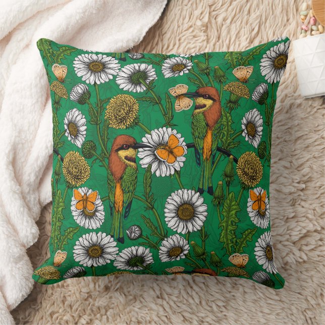 Bee eaters on a spring meadow cushion (Blanket)