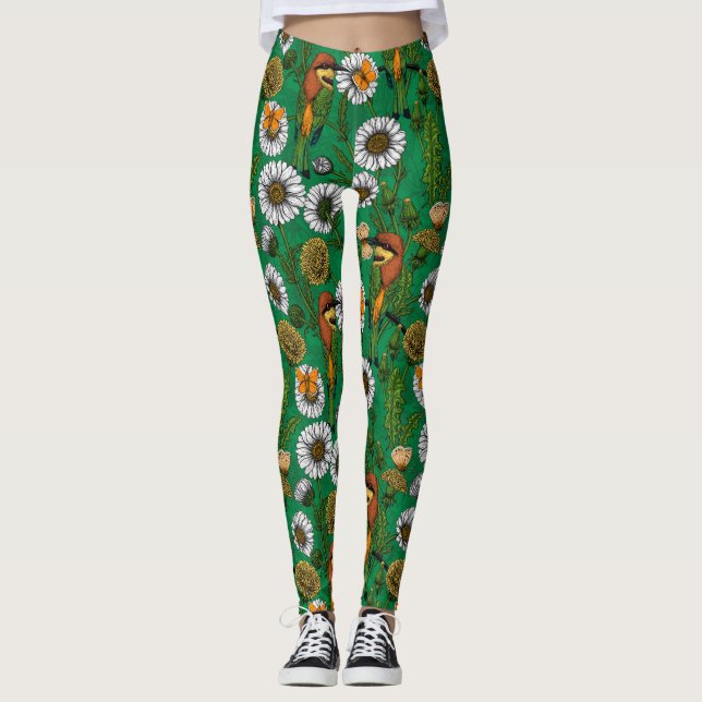 Bee eaters on a spring meadow leggings (Front)