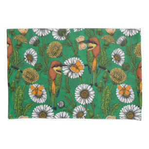 Bee eaters on a spring meadow pillowcase