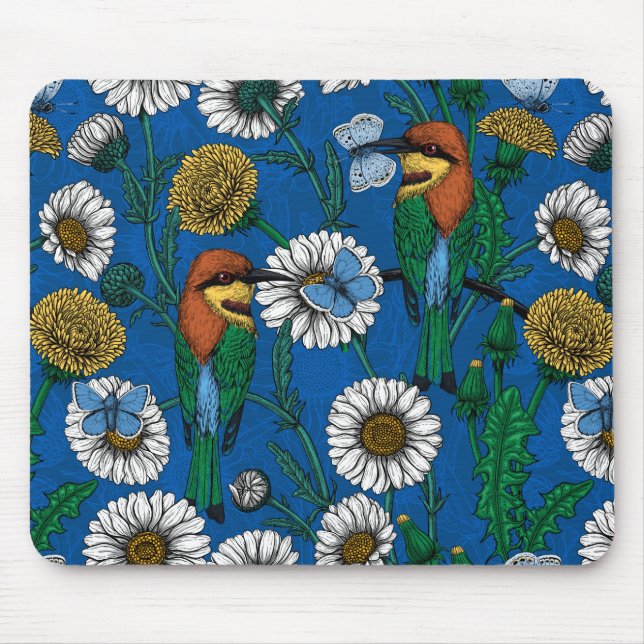 Bee eaters on blue mouse pad (Front)