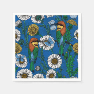 Bee eaters on blue napkin