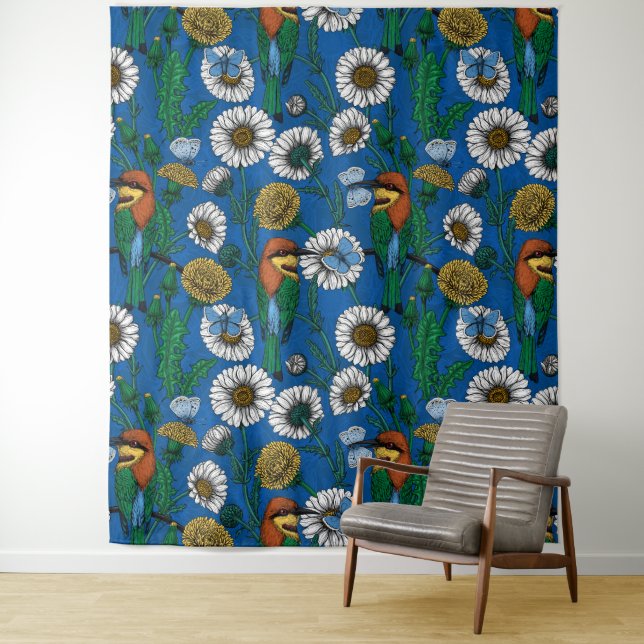 Bee eaters on blue tapestry (In Situ)