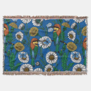 Bee eaters on blue throw blanket