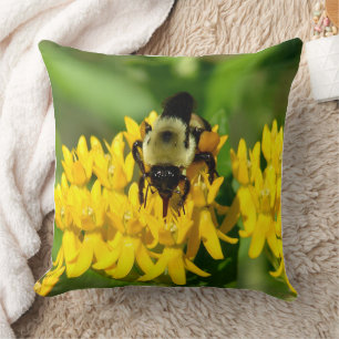 Bee Feasting on Butterfly Weed Wildflowers Cushion