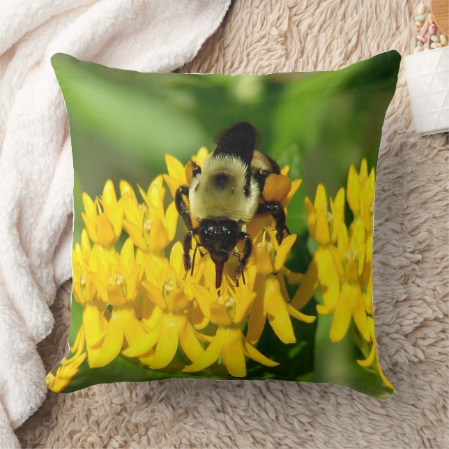 Bee Feasting on Butterfly Weed Wildflowers Cushion (Blanket)
