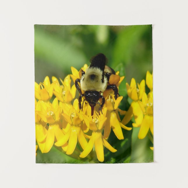 Bee Feasting on Butterfly Weed Wildflowers Tapestry (Front)