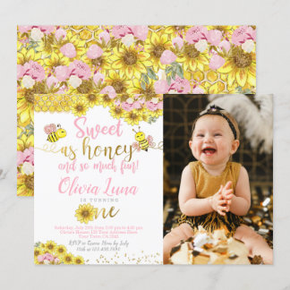 Bee First Birthday Invitation