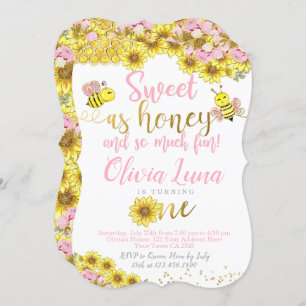 Bee First Birthday Invitation