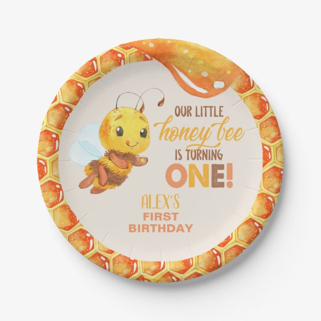 Bee First Birthday Plate - Custom (Front)