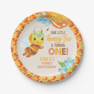 Bee First Birthday Plate - Girl - Custom
