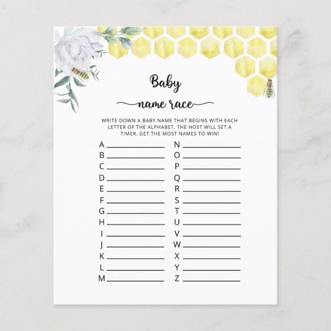 Bee floral Baby name race game (Front)