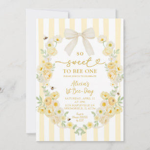 Bee Floral Bow Coquette 1st Bee-Day Invitation