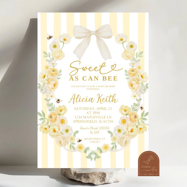 Bee Floral Bow Coquette Baby Shower Invitation (Creator Uploaded)