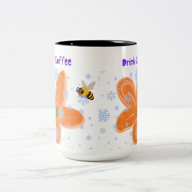 Bee & Floral Garden Mug – Cute Honeybee with Flowe (Center)