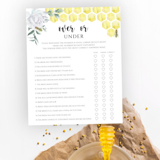 Bee floral over or under bridal shower game (Creator Uploaded)